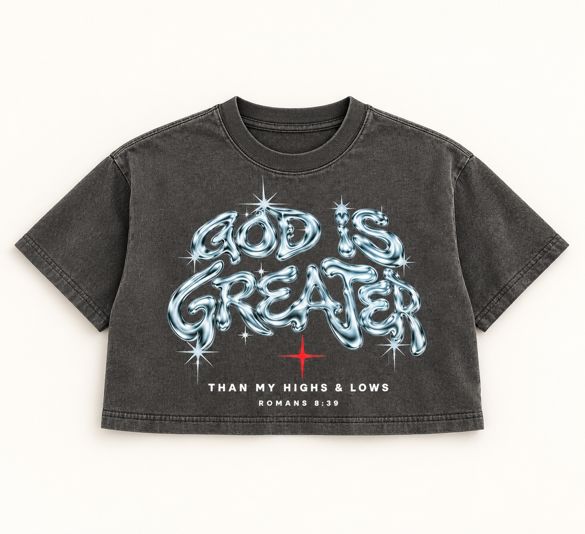 God Is Greater Vintage Gray Crop Tee